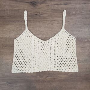 Y2K Crochet Open Knit Crop Top Cream S Coquette Beachy Boho Festival Travel